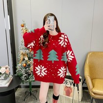 Christmas red sweater female size 2021 Winter new fat mm thick loose style knit base shirt tide