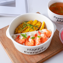 Ceramic lunch box Cartoon divider fresh bowl with lid Round microwave oven sealed students office workers split bento box