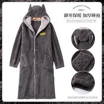 Autumn and winter coral velvet robe mens extended padded flannel bathrobe pajamas plus velvet spring and autumn home wear suit