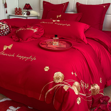 Свадебные постельные принадлежности 4 комплекта свадебного хлопка 100 цельных хлопчатобумажных простыней большой красный