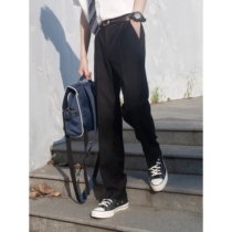 (Spot) Chai Rabbit invasion new pants between pleated middle line trousers mens black dk trousers