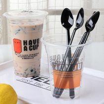 T Disposable spoon Single package roasted grass spoon Long handle plastic milk tea dessert shop special long ice spoon mixing