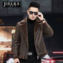 Winter new sheep fleece locomotive short one fur coat Haining wool liner thickened fur mens fashion