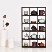 Solid Wood Dorabag tea cup shelf teapot rack tea set storage storage display rack Chinese bog rack 50 grid