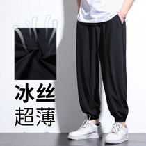 Summer ice pants mens ultra-thin fat plus size fat fat loose hanging casual pants bunch foot sports thin nine points
