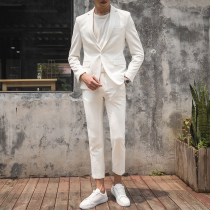 White suit mens suit Korean casual slim British style young handsome groom wedding dress suit trend