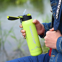 Car outdoor sports thermos cup mountaineering riding with straw direct drinking portable stainless steel kettle custom printed logo