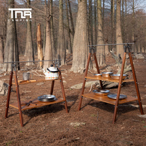 TNR outdoor camping picnic solid wood anticorrosive wood storage rack 2 layers storage portable storage kitchen rack flower rack bookshelf bookshelf