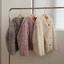 2021 New stacked collar imported Tuscan leather wool wool fur coat white coat young women