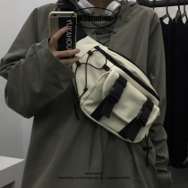 INSstudios Trends Ins Day Series Retro Tactical Functions Sloped Satchel Drawing Rope in Canvas Purse Men and women