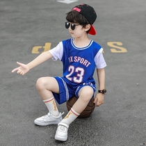 Boys summer basketball suit set 2021 new short-sleeved quick-drying clothes two-piece set of childrens foreign sports tide