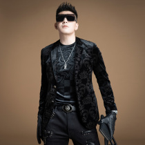Yan Ji new mens fashion flower print suit mens autumn and winter Tide brand slim single-breasted suit jacket