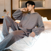 Pajamas men autumn and winter thick cotton long sleeve air cotton sandwich spring and autumn zipper hooded home suit suit