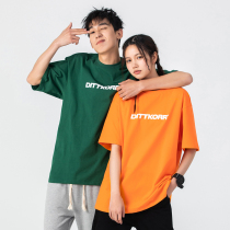 DITTKORR weighs in 280g Cham green American retro short sleeve T-shirt male summer full cotton loose lovers women