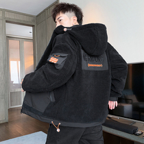 Lamb fleece coat men's autumn and winter trend Joker casual loose cotton-padded jacket men plus velvet padded warm cotton-padded clothes tide