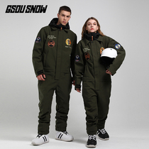 GsouSnow one-piece ski suit windproof waterproof and warm ski jacket double board military green ski suit
