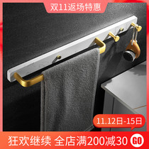 Light luxury marble towel rack non-perforated bathroom toilet rack single-layer wall-mounted towel bar with Hook