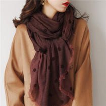 Feng purple corner double-sided two-color retro wave point wool scarf womens autumn and winter thin wine red soft warm shawl