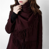 Fengziyu thick solid color dark wine red pure wool scarf shawl dual-use women autumn and winter