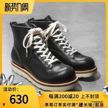  Play Monkey Boots handmade leather tooling boots Mens high-top shoes Goodyear motorcycle short face boots