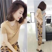  2021 summer new womens European goods t tide Korean version of the T-shirt floral N casual pants sports suit womens clothing