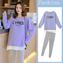 Pregnant Woman Spring Clothing Fashion Outfitting New 2022 Han Version Pure Cotton Embroidered Spring Autumn Season T-Shirt Blouse Two Pieces