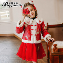 Girls Princess New Year dress dress winter 2021 new childrens foreign style plus velvet two-piece baby New Year dress