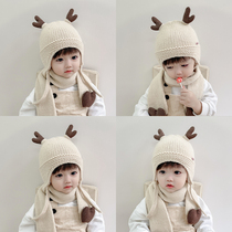 Baby hat autumn and winter plus velvet warm baby collar hat set super cute male treasure female treasure cap cap