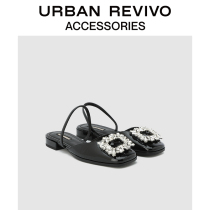 Presale URBAN REVIVO2022 Spring New Lady Accessories Temperament drill button sandals AW07TS0N2001