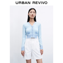 UR2022 spring summer new pint woman dress baby blue Lazy Wind crater V collar knit jacket WU14S9DN2000