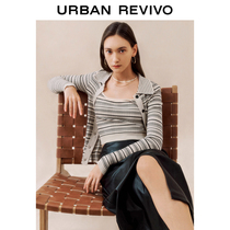 UR2021 Autumn Winter New Pint Womens Dress Temperament Retro Striped Buttoned Knit Long Sleeves Jacket WU33S9DN2000