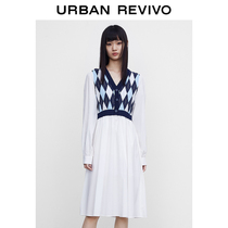 UR2022 autumn new womens temperament fairy V-neck panel knit dress WU33S9FE2000