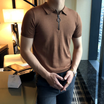 Mocha mens 2019 spring and summer New Polo shirt mens knitted Ice Silk Korean zipper design short sleeve T-shirt mens tide