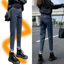 Pregnant womens pants spring and autumn outer wear fashion large size trousers autumn and winter jeans bottoming Harun dad pants autumn