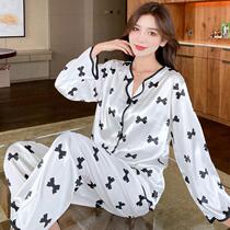 Pajamas feel female Ice Silk Spring and Autumn long sleeves 2021 New Net Red Hot Summer thin silk home clothes