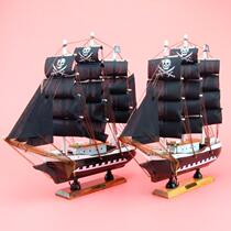 Pirate Ship Wooden Sailing Model Mediterranean Style Wooden Sailing Swing Piece Handicraft Home Decoration Furnishing