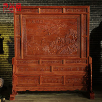 Dongyang wood carving exhibition grand picture solid wood screen Chinese style screen screen living room office floor antique double-sided seat screen