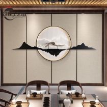 New Chinese living room sofa home Zen landscape round metal decorative pendant custom handmade wrought iron wall hanging