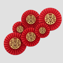  Wedding happy word paper fan Flower Lahua Wedding supplies Wedding room decoration paper fan decorative folding fan Paper Lahua wedding round fan