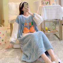 Coral velvet nightgown women autumn and winter thick plus velvet cute loose size pajamas long flannel 2021 New