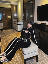 Tang Yuanjia sd black sports casual set women autumn and winter 2021 new short top casual pants two-piece