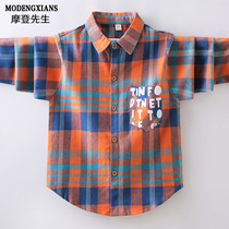 Boys shirt coat spring and autumn children autumn winter 2021 new winter plus velvet cotton plaid shirt long sleeve warm