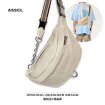 ASSCL Street Tide Mechanical Wind Chain Chest Bag Mens Bull Leather Small Crowddesign Backpack Skew Satins and Purse Strings