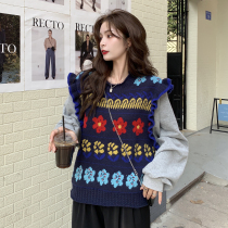 Big Code Women Dress Fat Mm Design Sense Fake Two Clothing Splicing Lace Sweater Loose Retro Flower Needles Weaselwear