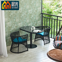 Rattan balcony xiao zhuo yi yi zhuo er yi small coffee table combination household creative Wicker three-piece can be housed and chairs