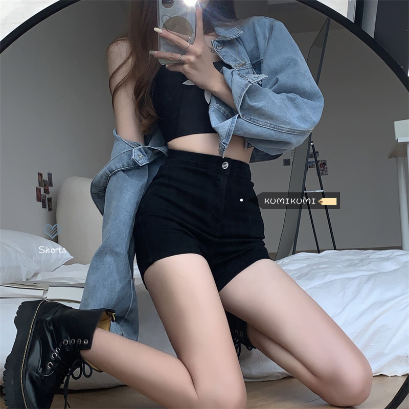 Small Black Jeans Summer Spicy Girl High Waist Slim A-line Hot Pants Women Wear Tight Short Pants Outside