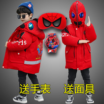 Boys cotton-padded jacket 2021 New Spider-Man glasses hooded jacket childrens clothing plus velvet padded windproof cotton coat