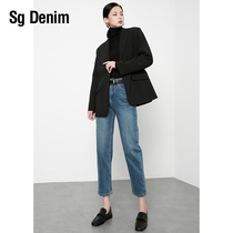 Jeans womens high waist straight tube daddy pants 2021 Autumn New loose nine cone Harlan radish pants thin