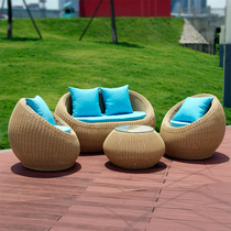 Outdoor rattan sofa combination balcony casual rattan chair round small sofa outdoor garden waterproof rattan furniture