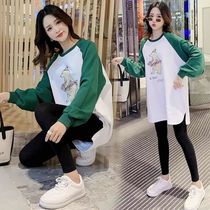2022 Spring new pregnant womens sweatshirt with long sleeves loose with printed fat mm large code T-shirt blouses suit damp